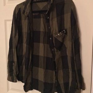 Zara Ladies green plaid studded button up! Size XL